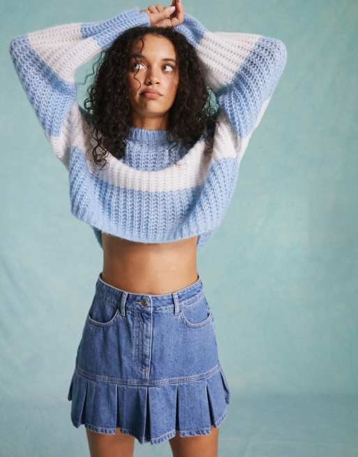 【THE MUSEUM VISITOR】HEART POCKET WASHED DENIM SKIRT Miss Selfridge heart pocket kilt denim skirt in mid blue