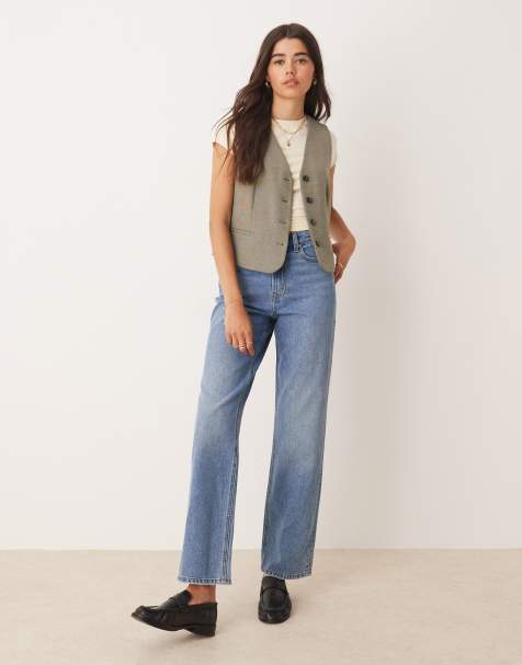 Miss Selfridge heart pocket straight jean in blue wash - view 1