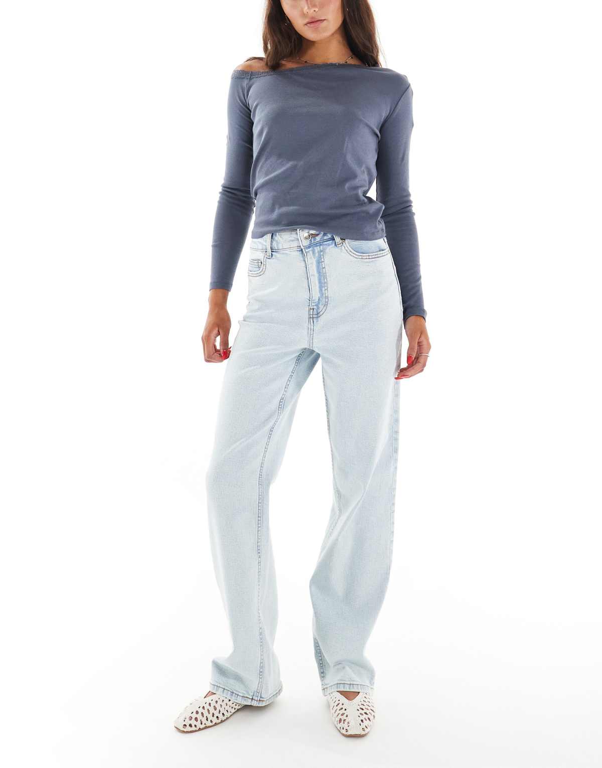 Miss Selfridge heart pocket straight leg jean in ice bleach wash