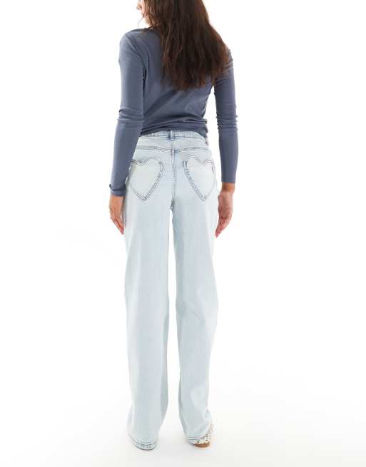 Miss Selfridge heart pocket straight leg jean in ice bleach wash, 2 of 5