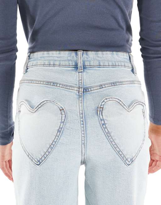 Miss Selfridge heart pocket straight leg jean in ice bleach wash, 4 of 5