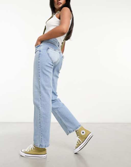 Miss Selfridge heart pocket straight leg jean in mid wash blue, 5 of 5