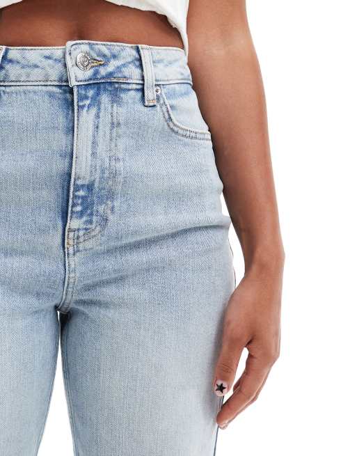 Miss Selfridge heart pocket straight leg jeans in bleach wash