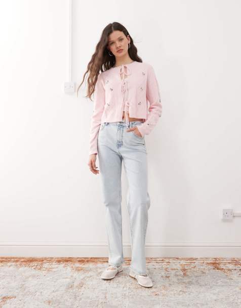 Miss Selfridge heart pocket straight leg jeans in ice bleach wash - view 1