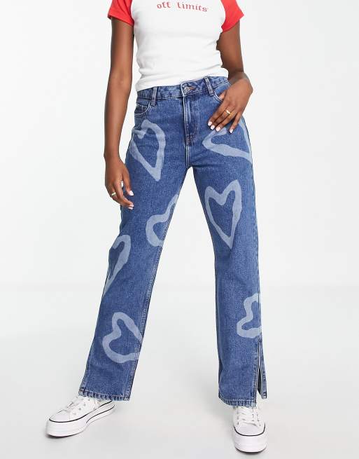 Miss Selfridge heart Jean relaxed leg jean in dark wash