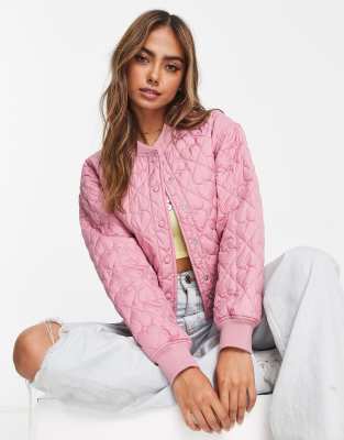 Miss Selfridge heart quilt bomber jacket in pink