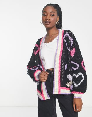 Miss Selfridge heart rainbow cardigan in multi