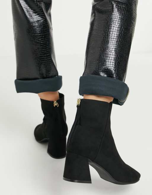 Miss Selfridge heeled boots with square toe in black | ASOS