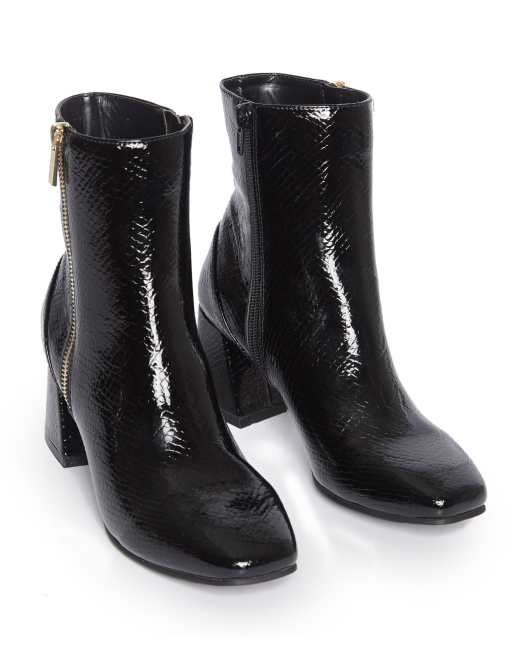 Miss Selfridge heeled boots with zip detail in black