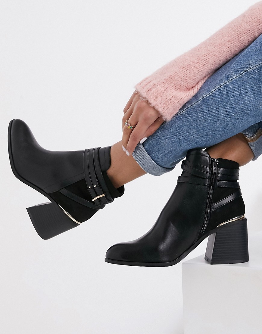 Miss Selfridge heeled chelsea boots with buckle detail in black