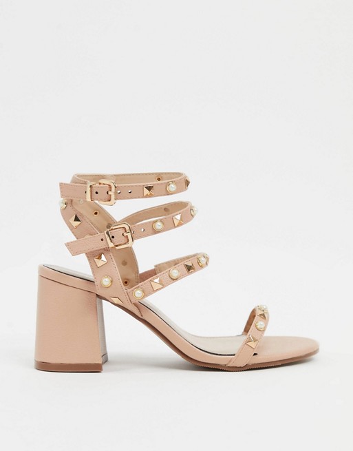 Miss Selfridge heeled sandals with stud detail in pink