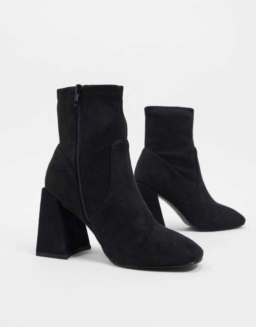 Miss Selfridge heeled sock boots in black