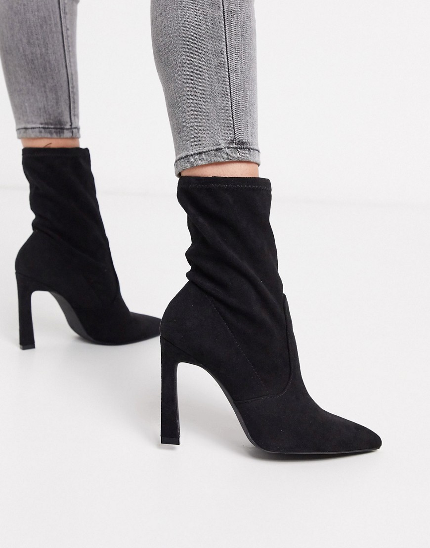 Miss Selfridge heeled sock boots in black-Multi