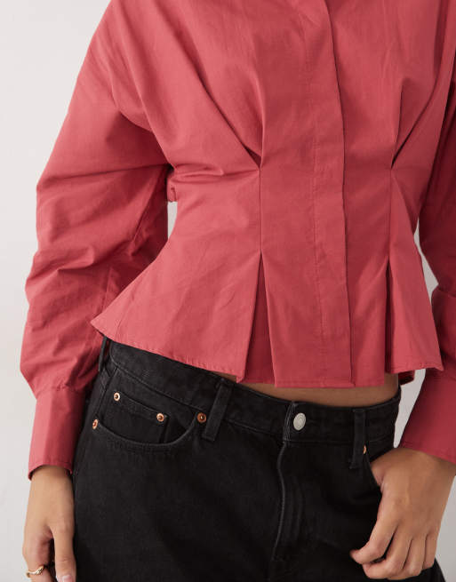 Miss Selfridge Hemd mit taillierter Taille und Schößchen in Rot, 3 von 4