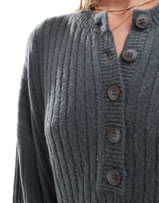Miss Selfridge henley button detail knit mini dress in charcoal grey, 4 of 4