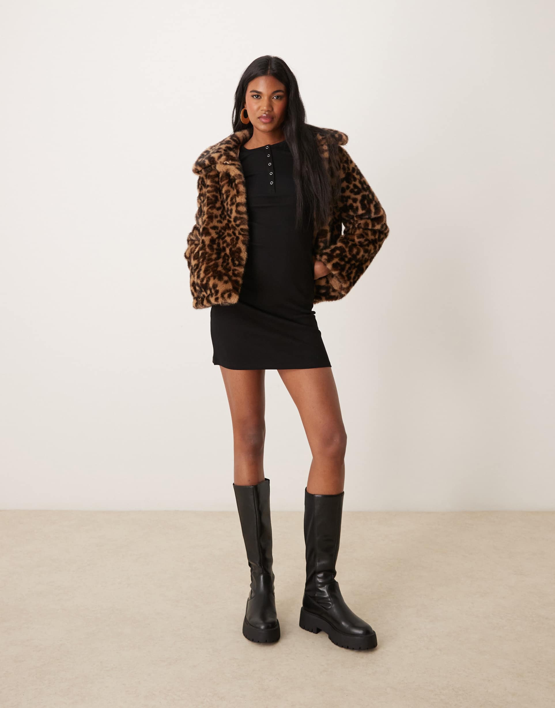 miss selfridge henley snap front long sleeve mini dress in black
