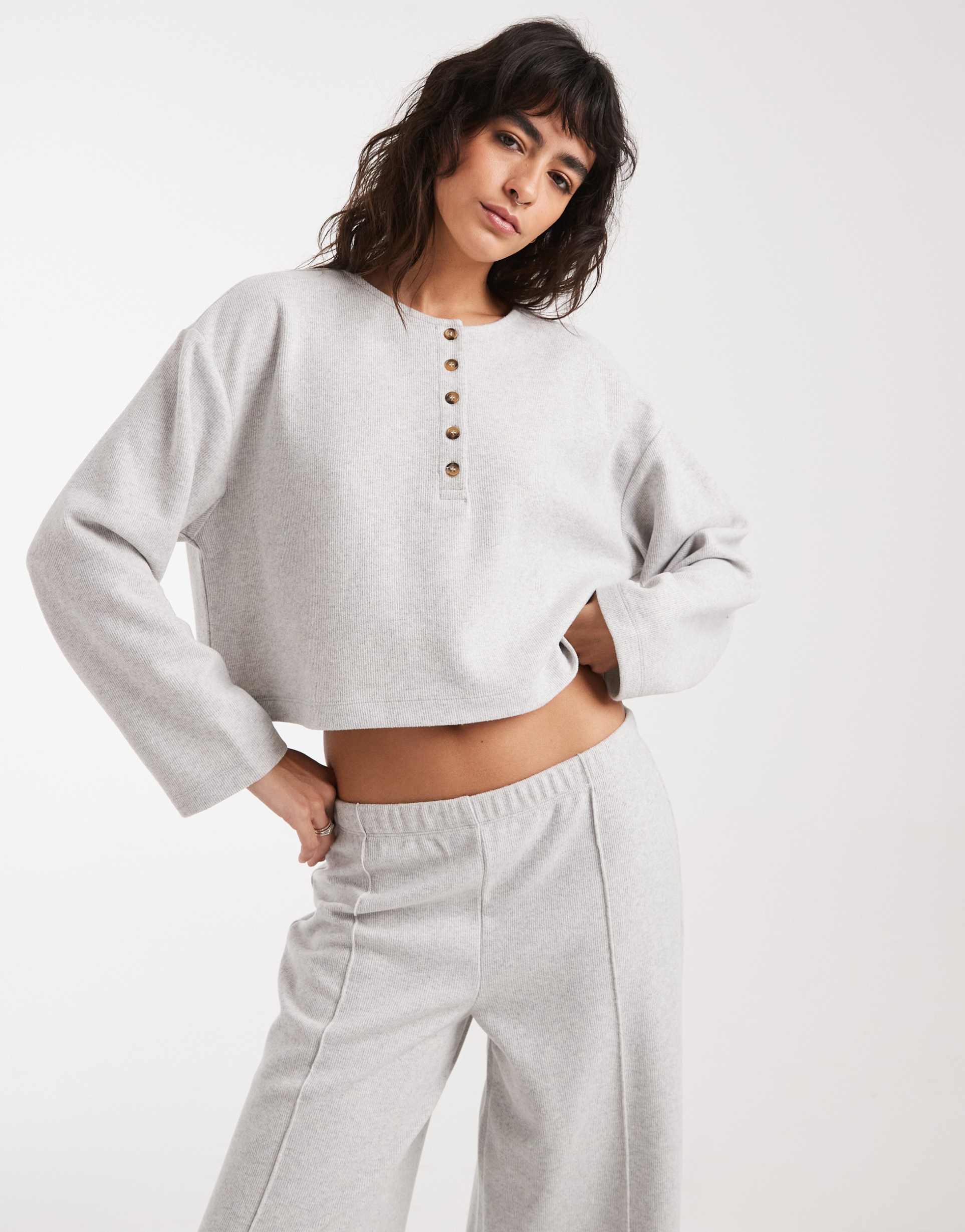 miss selfridge henley top in light gray - part of a set