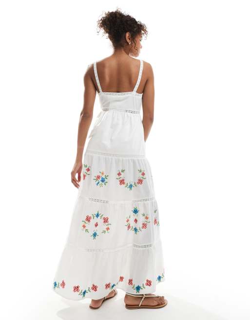 Miss Selfridge – Heritage – Biała sukienka maxi z haftowanym wzorem, 2 z 4
