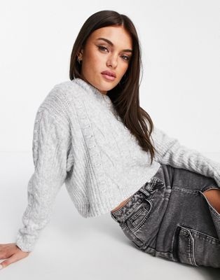 Miss Selfridge heritage chunky cable jumper in grey  - ASOS Price Checker