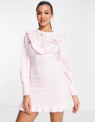 Miss Selfridge - Heritage - Gerafftes Kleid in Rosa mit Lochmuster