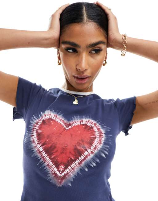 Miss Selfridge heritage heart graphic print short sleeve t-shirt in indigo