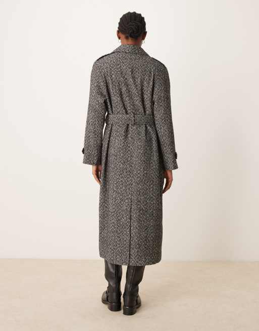 Womens Coats Herringbone Long Belted Coat Italian Herringbone Wool