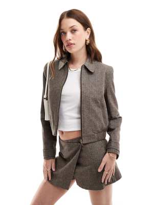 herringbone bomber jacket - part of a set-Brown