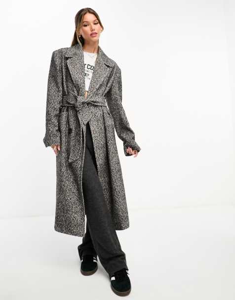 Miss Selfridge herringbone maxi wrap coat in mono - view 1