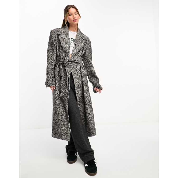 Miss Selfridge herringbone maxi wrap coat in mono