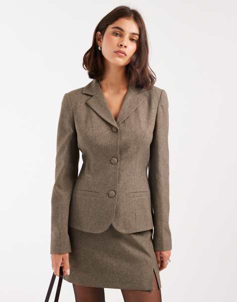 Miss Selfridge high collar blazer co-ord in oatmeal - view 1