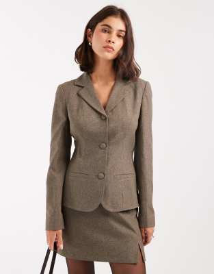Miss Selfridge High Collar Blazer In Brown