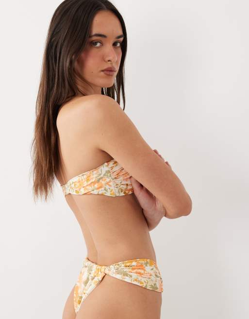 Miss Selfridge high leg bikini bottoms in orange floral, 4 of 4