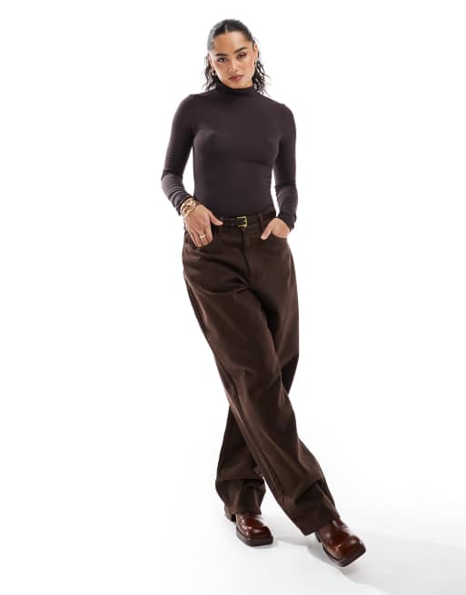 Miss Selfridge high neck bodysuit in chocolate, 2 of 4