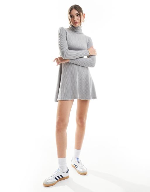 Miss Selfridge high neck dress in gray brushed rib