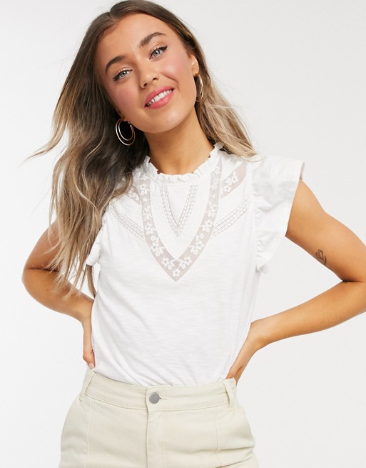 Miss Selfridge high neck embroidered top in white