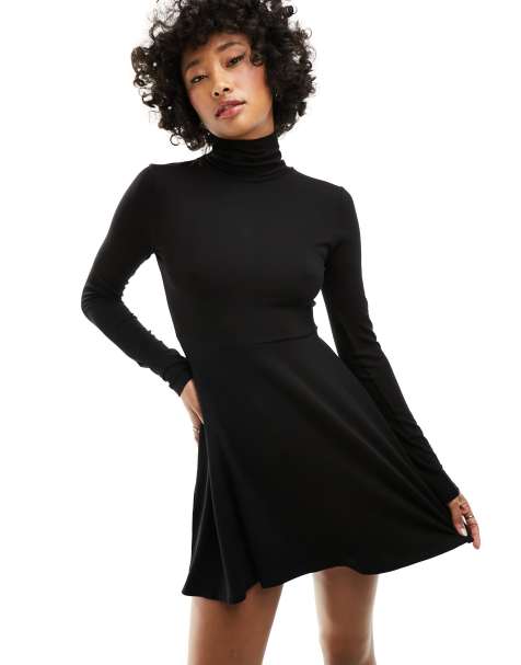Miss Selfridge high neck fit and flare dress in black - view 1