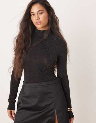 miss selfridge high neck gold glitter bodysuit