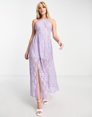 Miss Selfridge high neck lace midi dress in lilac - ASOS Price Checker