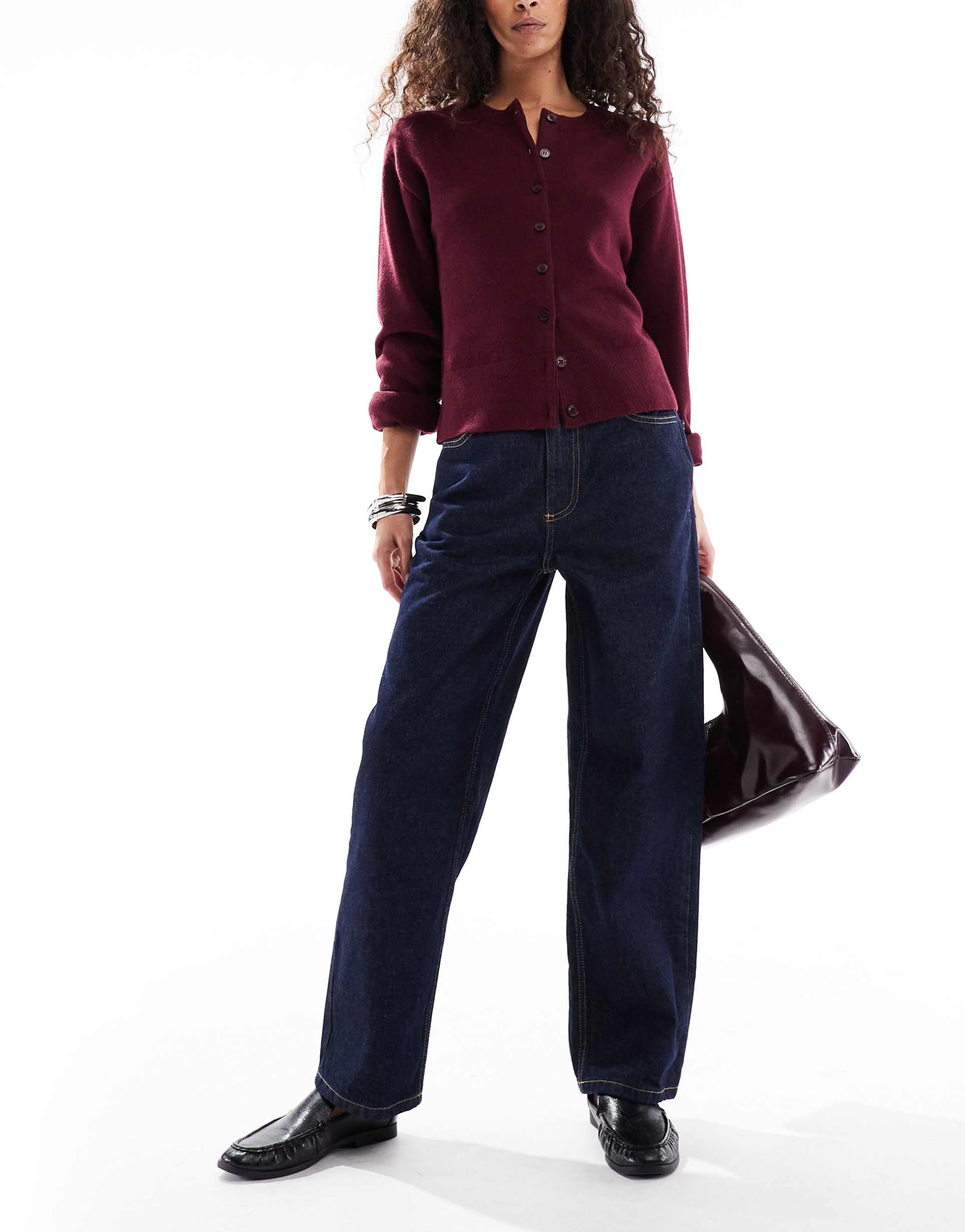 miss selfridge high rise contrast stitch straight leg jeans in indigo