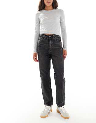 Miss Selfridge high rise mom jeans in black wash - view 1
