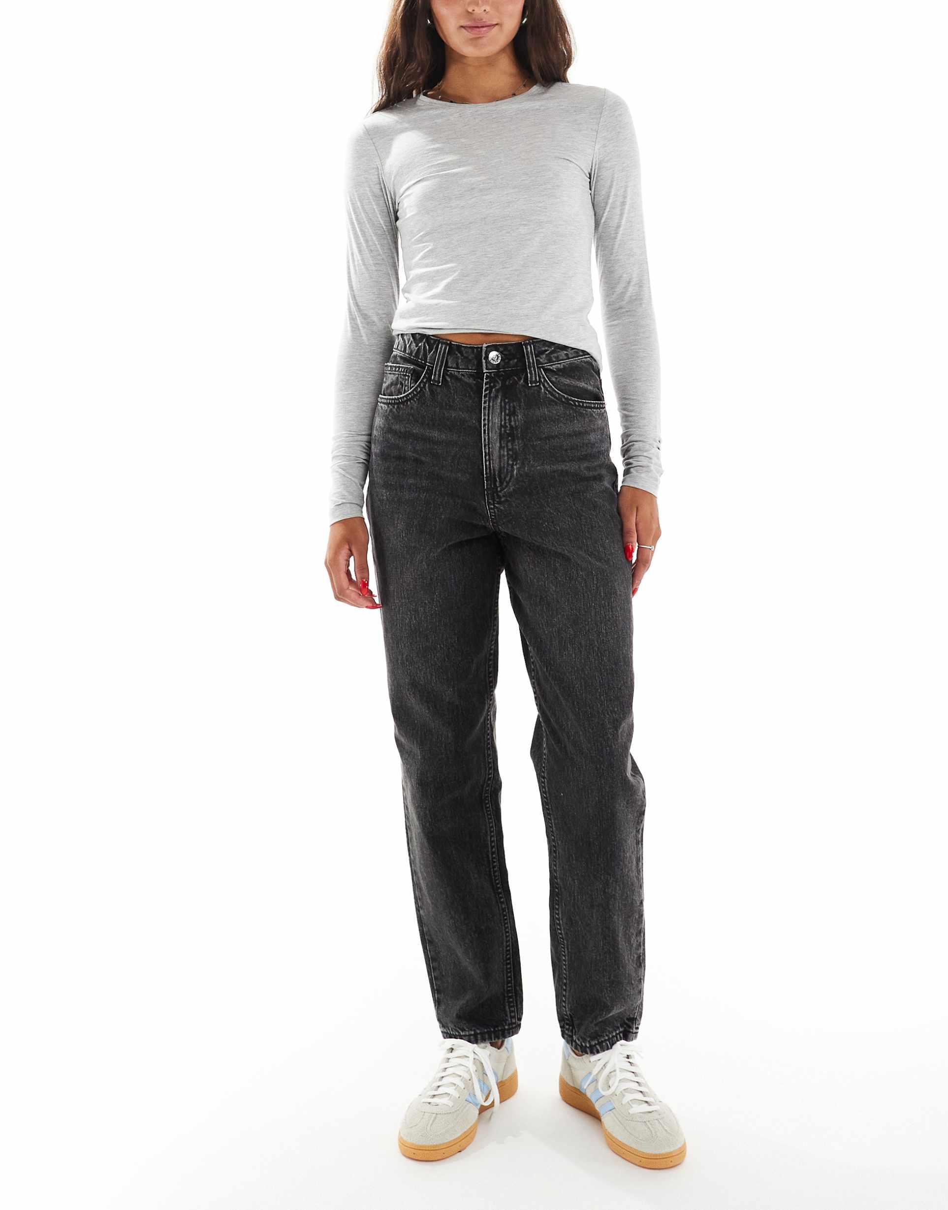 miss selfridge high rise mom jeans in black wash
