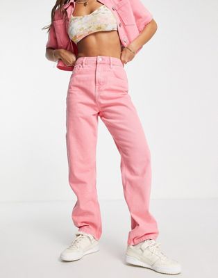 Miss Selfridge high rise relaxed dad jeans in pink - ASOS Price Checker