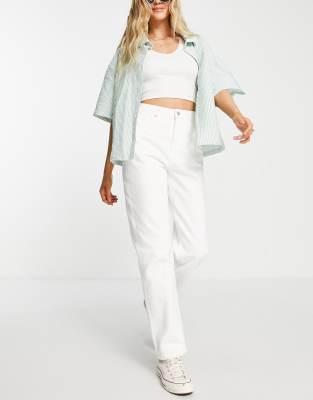 Miss Selfridge high rise relaxed dad jeans in white - ASOS Price Checker