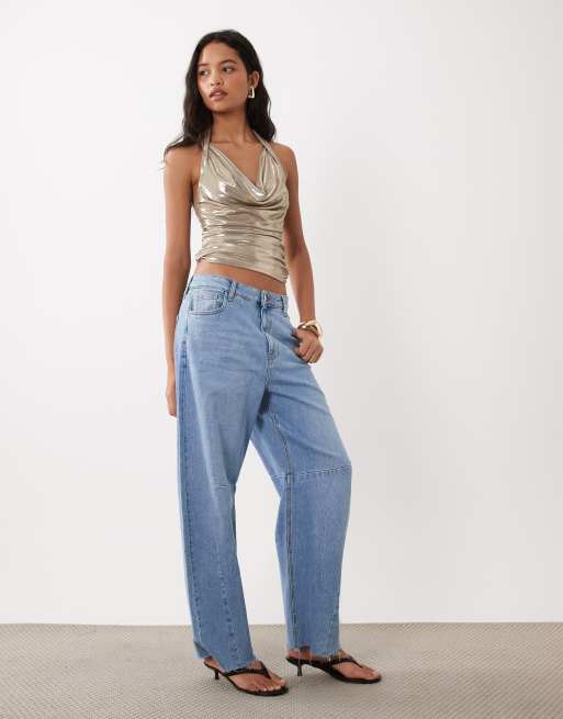 Miss Selfridge high shine halter neck top in gold, 2 of 4