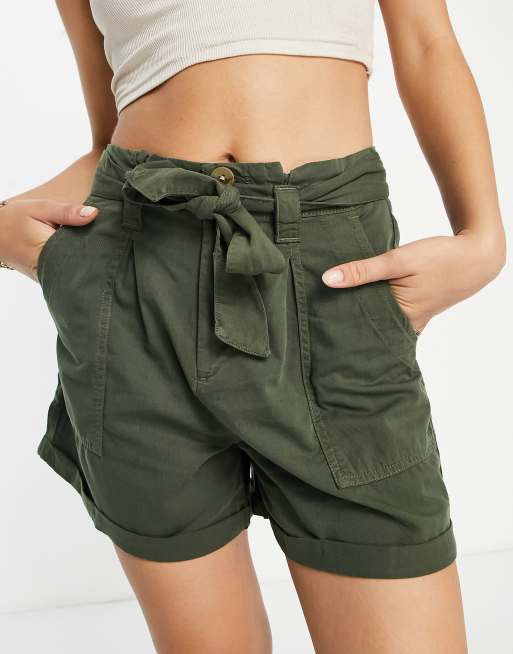 Khaki Green Cargo Belted Shorts