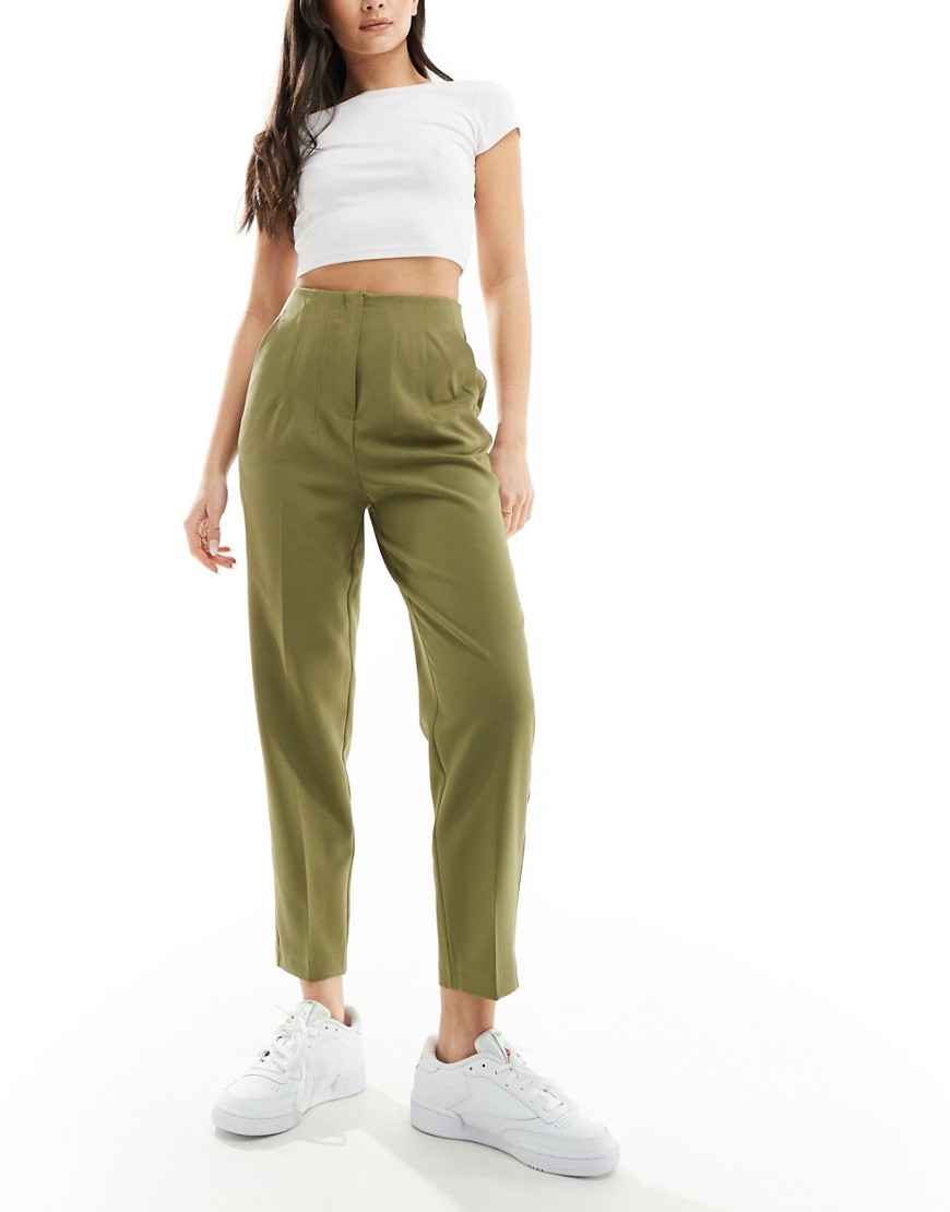 Miss Selfridge high waist cigarette trouser in khaki-Green