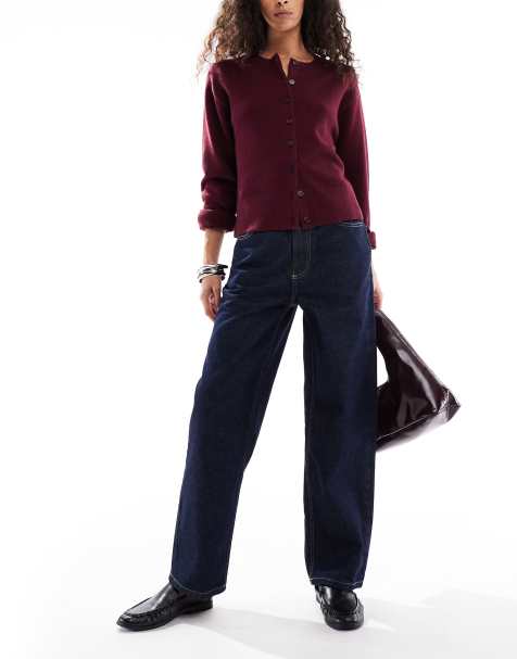 Miss Selfridge high waist contrast stitch straight leg jeans in indigo