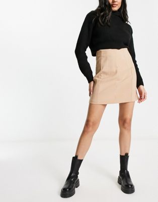 Miss Selfridge high waist mini skirt in stone