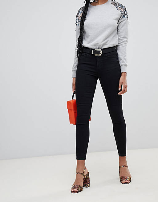 Miss Selfridge high waist skinny jeans in black | ASOS