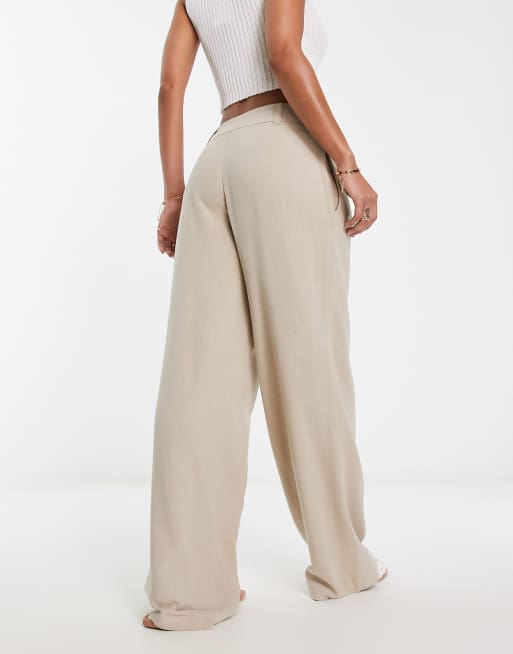 Miss Selfridge high waist wide leg linen pants in stone, 2 of 4